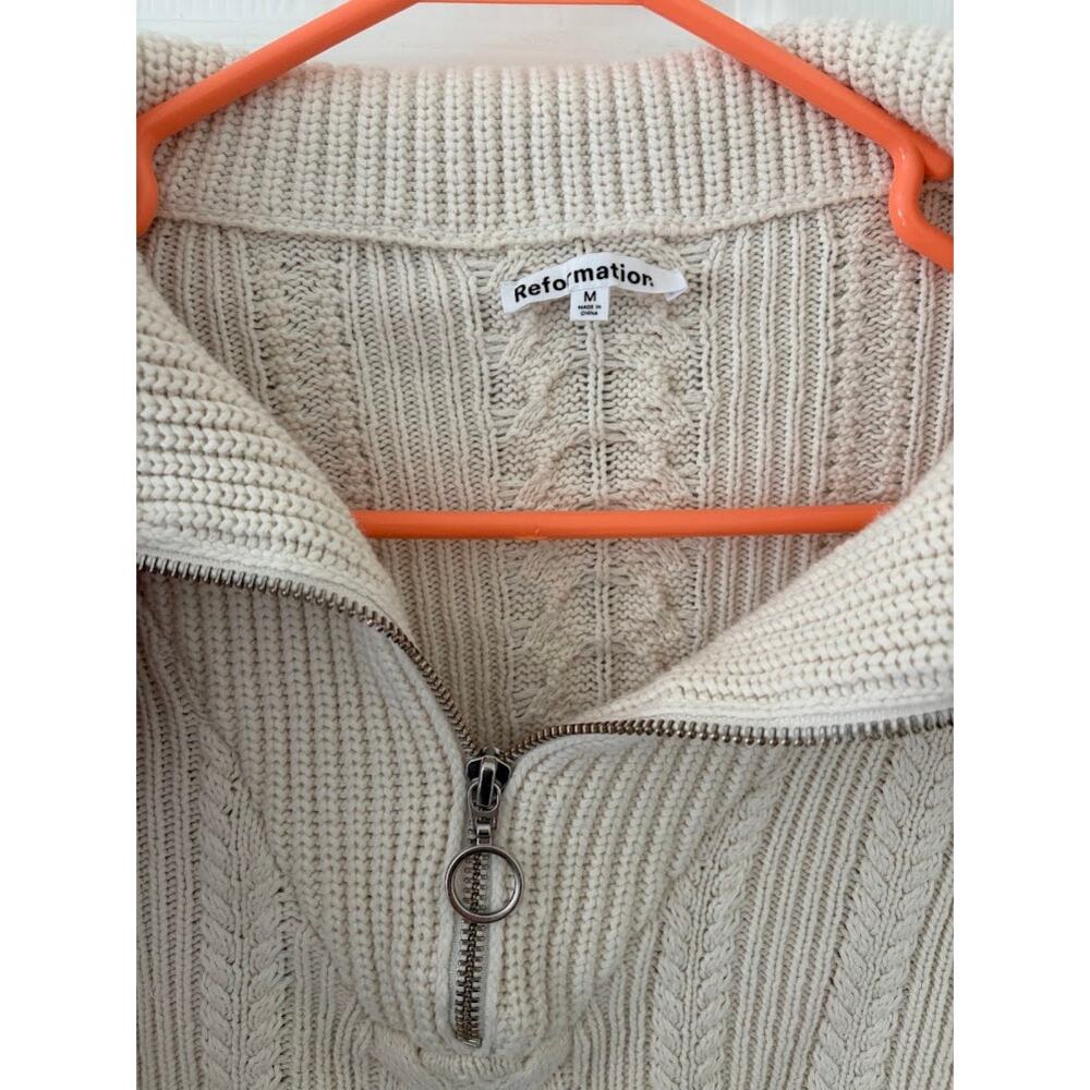 Reformation Lucca Cable Knit Half-Zip Sweater in Natural - Picture 3 of 3